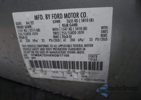 2022 Ford Explorer Xlt from USA, damaged, VIN 1FMSK7DHXNGB17168
